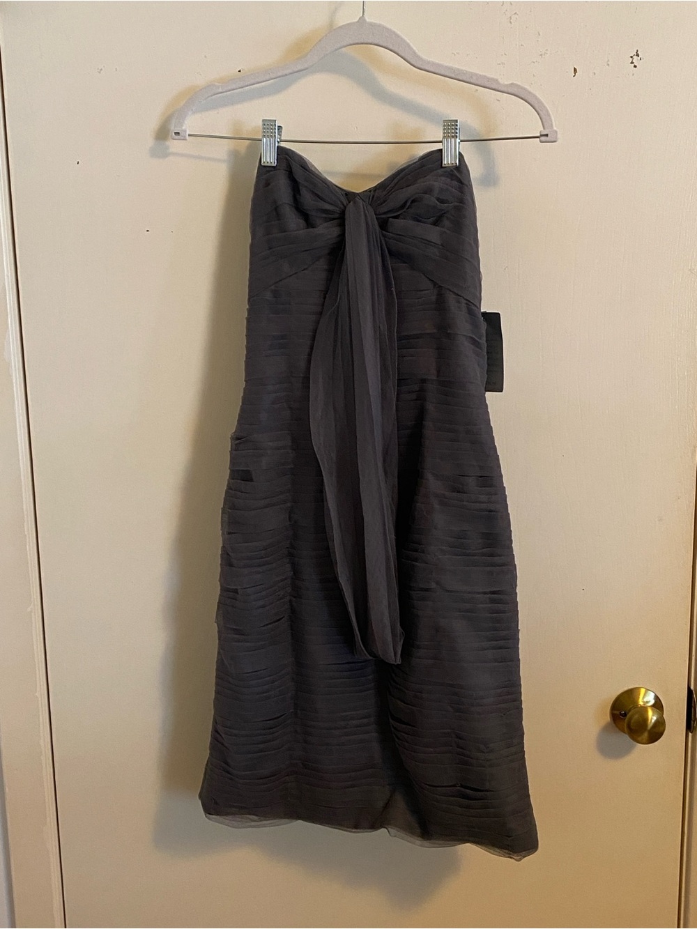 Monique Lhuillier Bridesmaids Strapless Charcoal Dress with Front Bow